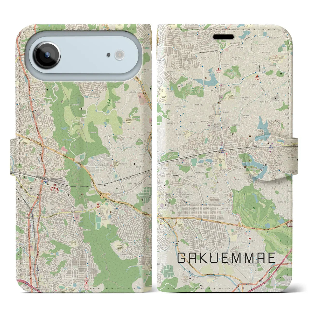 【学園前(奈良県)】地図柄iPhoneケース(手帳タイプ)