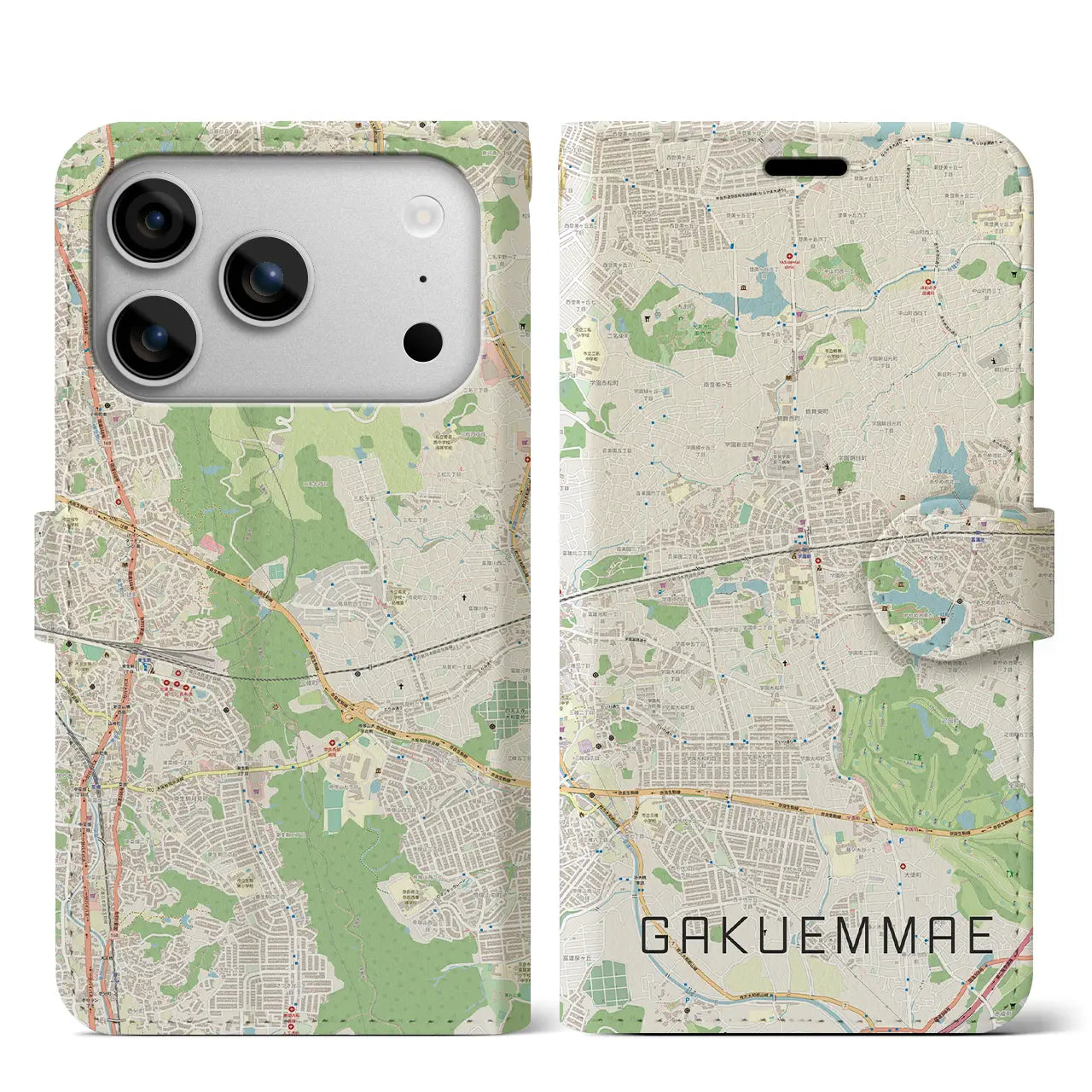 【学園前(奈良県)】地図柄iPhoneケース(手帳タイプ)