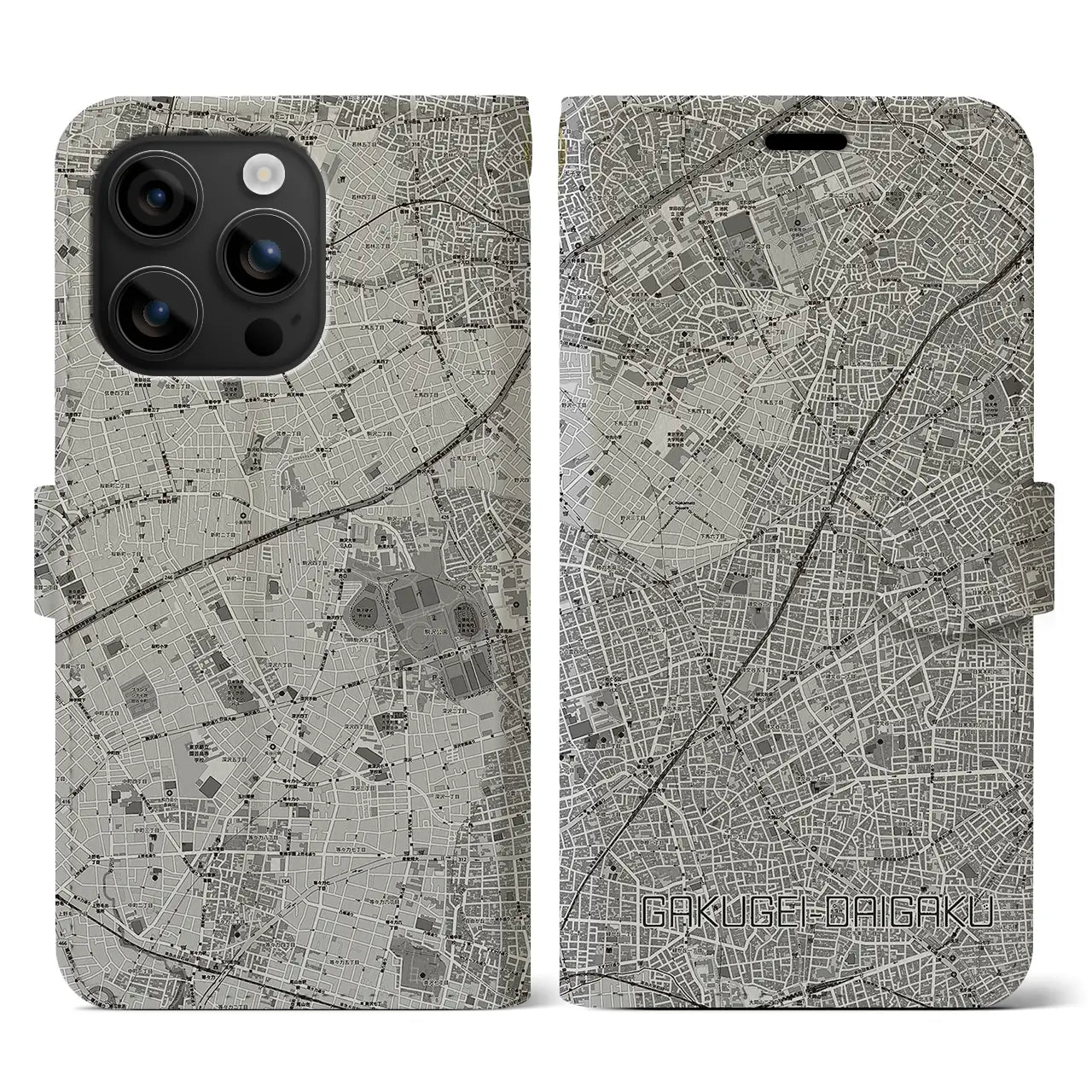 【学芸大学(東京都)】地図柄iPhoneケース(手帳タイプ)モノトーン・iPhone 16 用