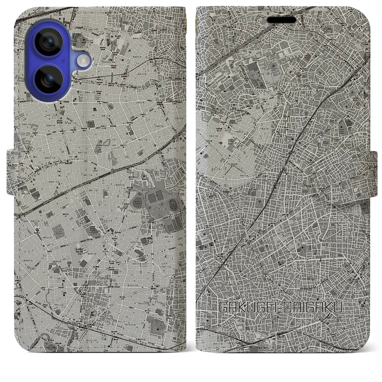 【学芸大学(東京都)】地図柄iPhoneケース(手帳タイプ)モノトーン・iPhone 16 Pro Max 用