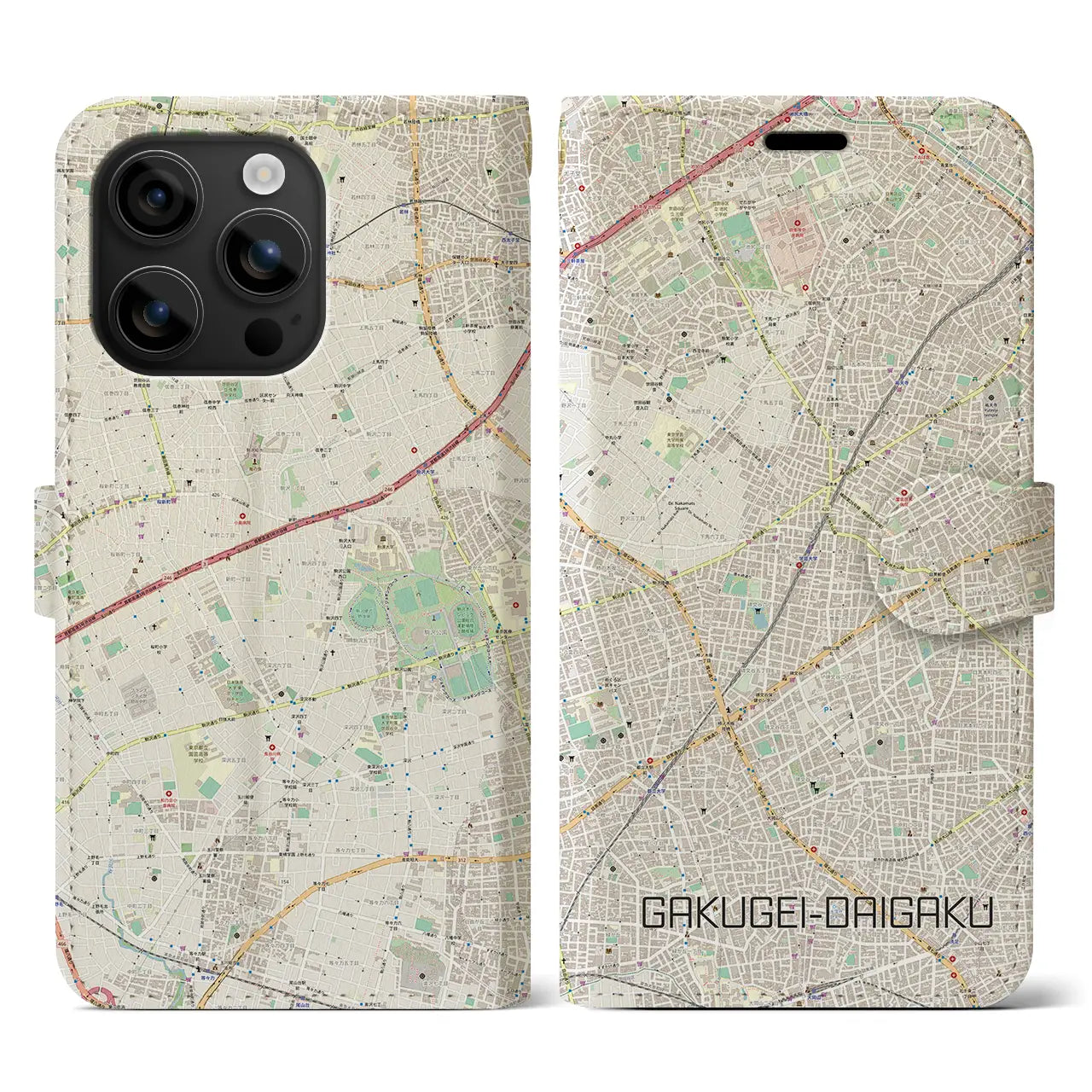 【学芸大学(東京都)】地図柄iPhoneケース(手帳タイプ)ナチュラル・iPhone 16 用
