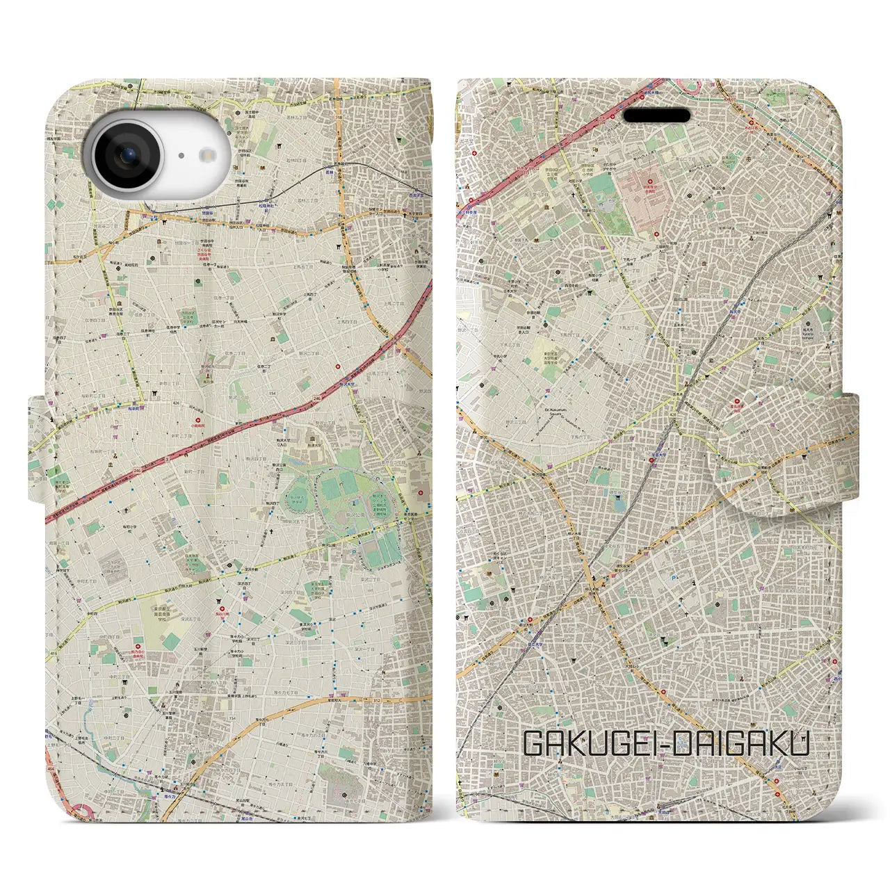【学芸大学(東京都)】地図柄iPhoneケース(手帳タイプ)