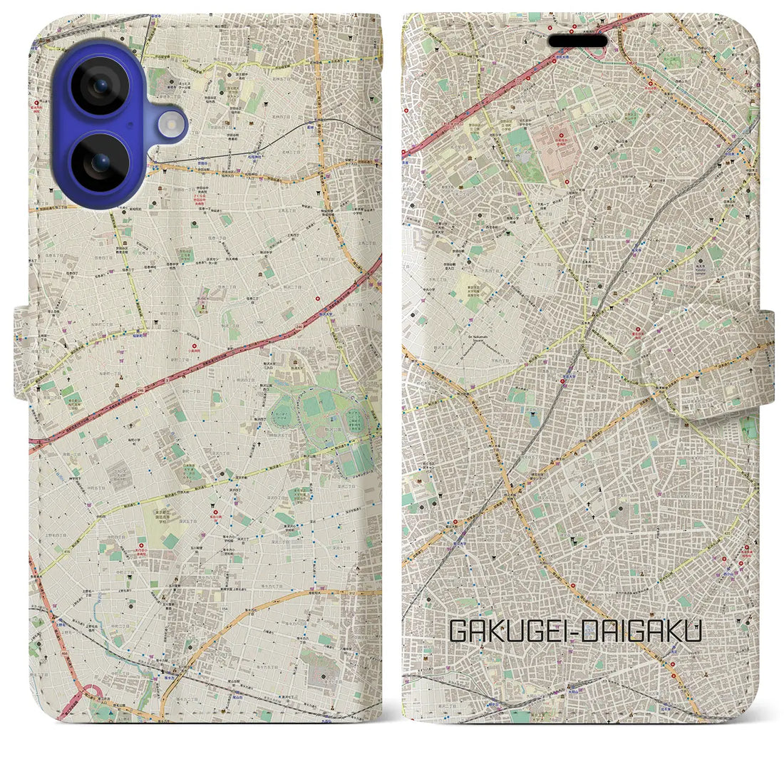 【学芸大学(東京都)】地図柄iPhoneケース(手帳タイプ)ナチュラル・iPhone 16 Pro Max 用