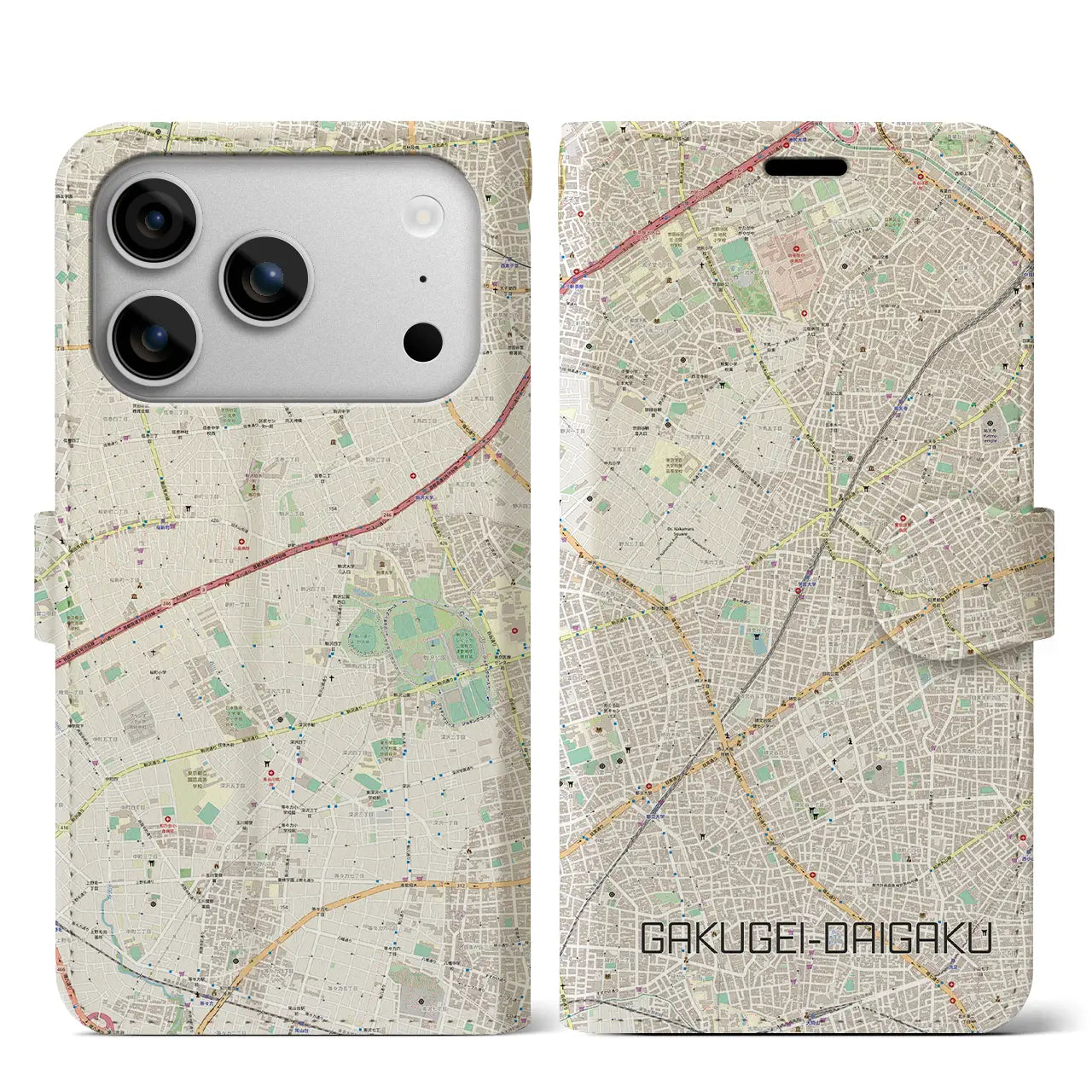 【学芸大学(東京都)】地図柄iPhoneケース(手帳タイプ)ナチュラル・iPhone 17 Pro Max 用