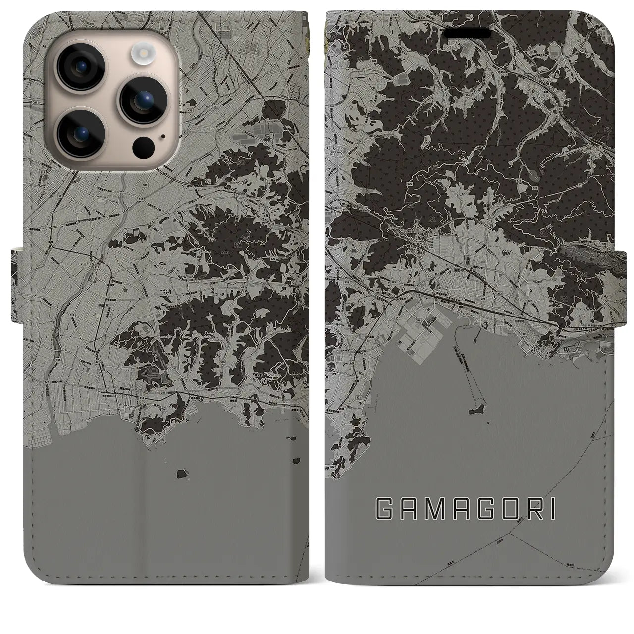 【蒲郡(愛知県)】地図柄iPhoneケース(手帳タイプ)モノトーン・iPhone 16 Plus 用