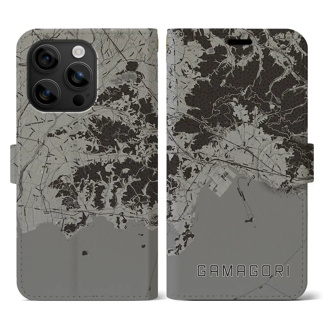 【蒲郡(愛知県)】地図柄iPhoneケース(手帳タイプ)モノトーン・iPhone 16 用