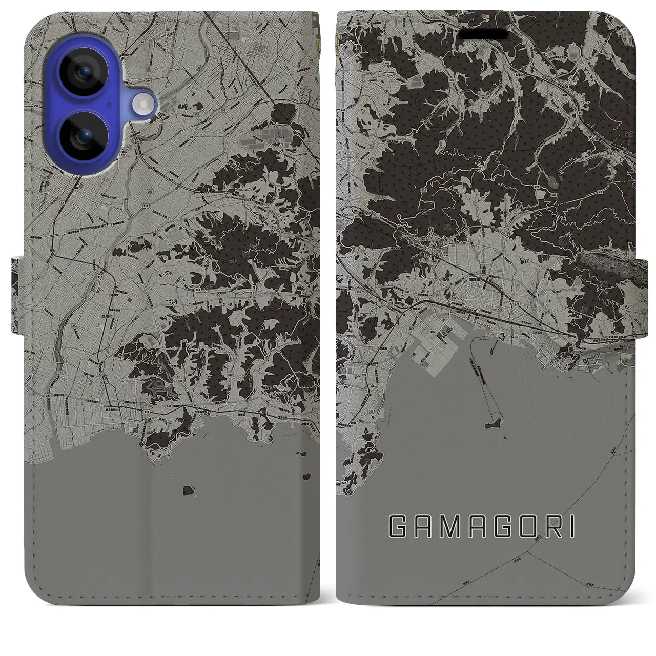 【蒲郡(愛知県)】地図柄iPhoneケース(手帳タイプ)モノトーン・iPhone 16 Pro Max 用