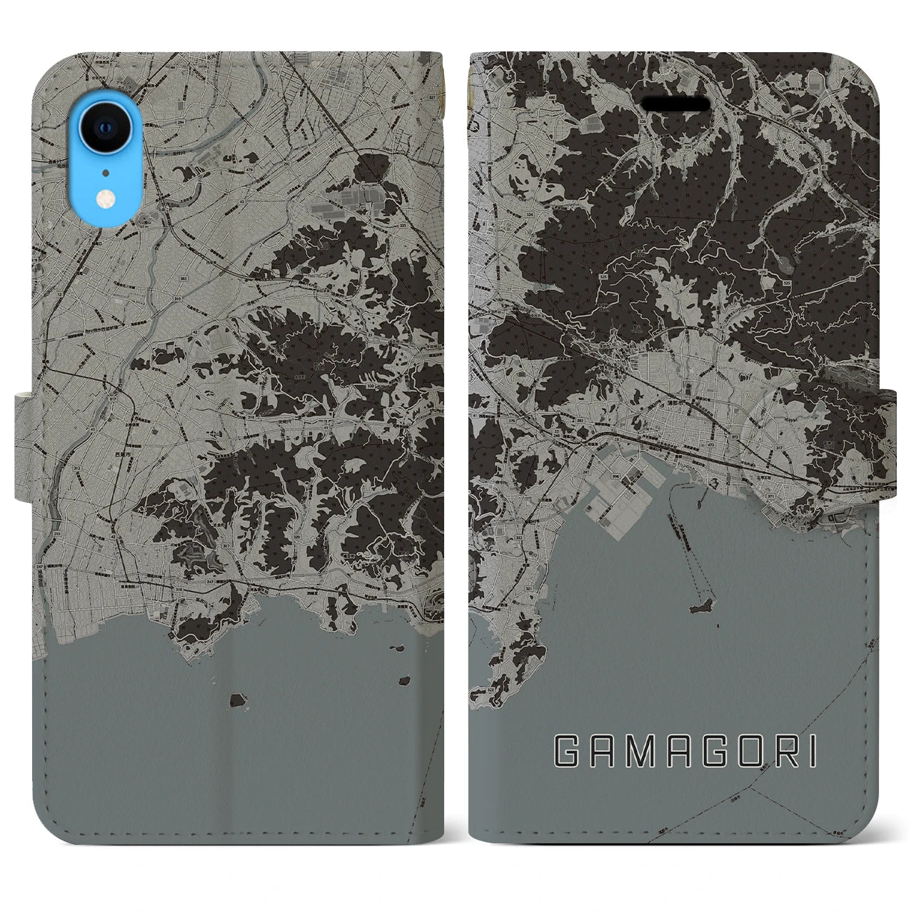 【蒲郡(愛知県)】地図柄iPhoneケース(手帳タイプ)モノトーン・iPhone XR 用