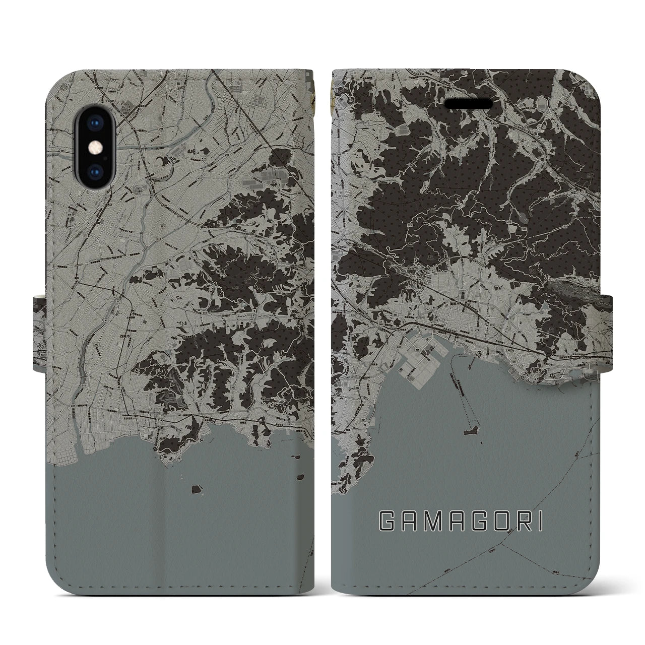 【蒲郡(愛知県)】地図柄iPhoneケース(手帳タイプ)モノトーン・iPhone XS / X 用