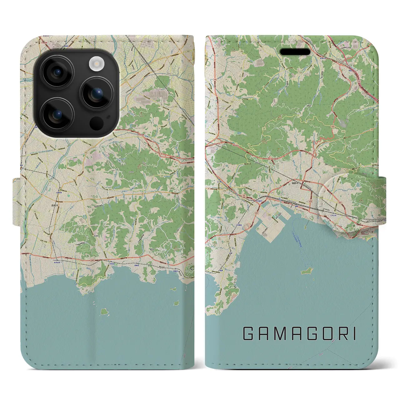 【蒲郡(愛知県)】地図柄iPhoneケース(手帳タイプ)ナチュラル・iPhone 16 用