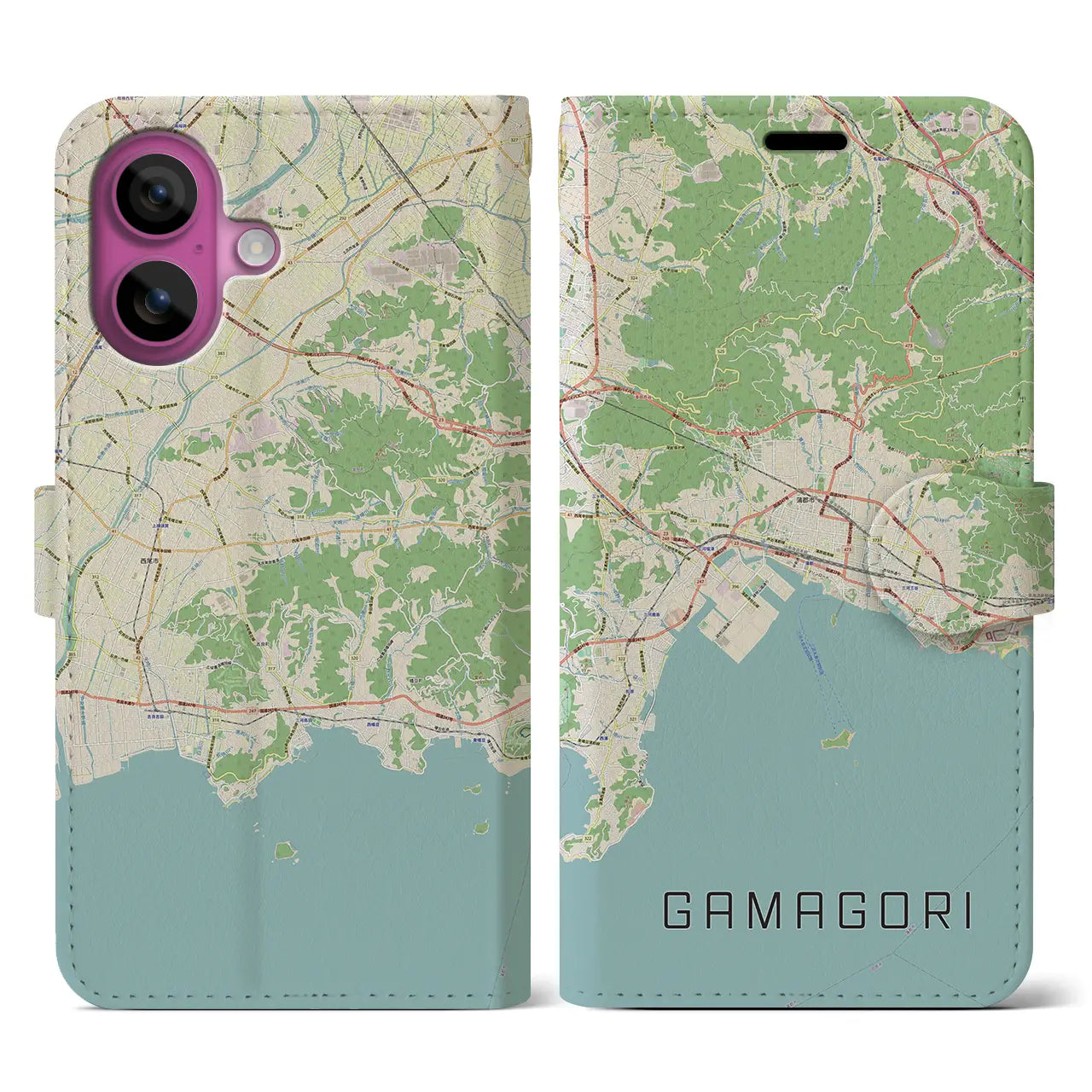 【蒲郡(愛知県)】地図柄iPhoneケース(手帳タイプ)ナチュラル・iPhone 16 Pro 用