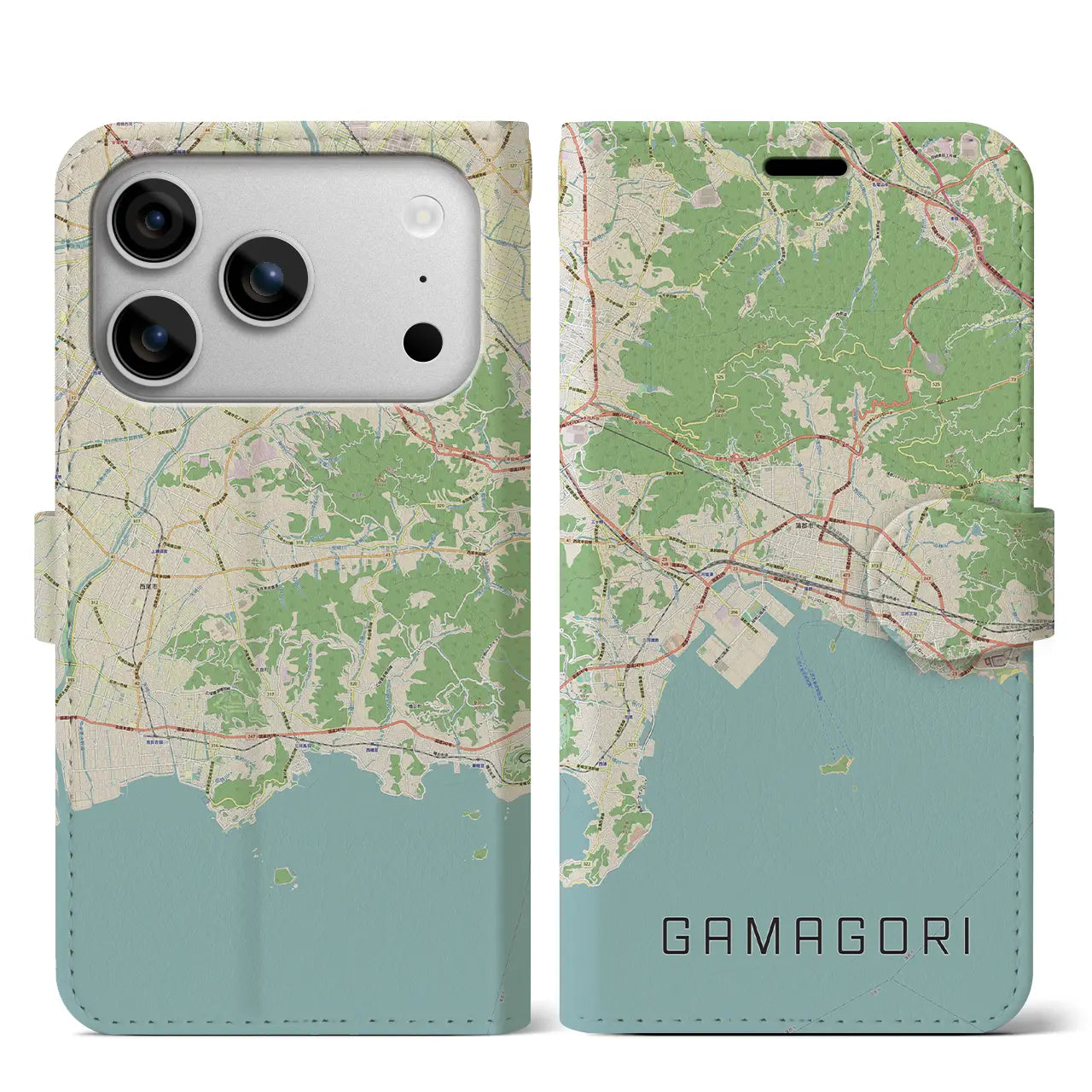 【蒲郡(愛知県)】地図柄iPhoneケース(手帳タイプ)モノトーン・iPhone 17 Pro Max 用