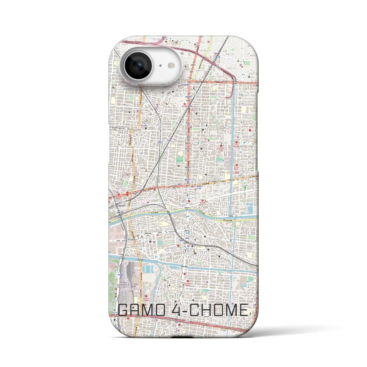 【蒲生四丁目(大阪府)】地図柄iPhoneケース(バックカバータイプ)
