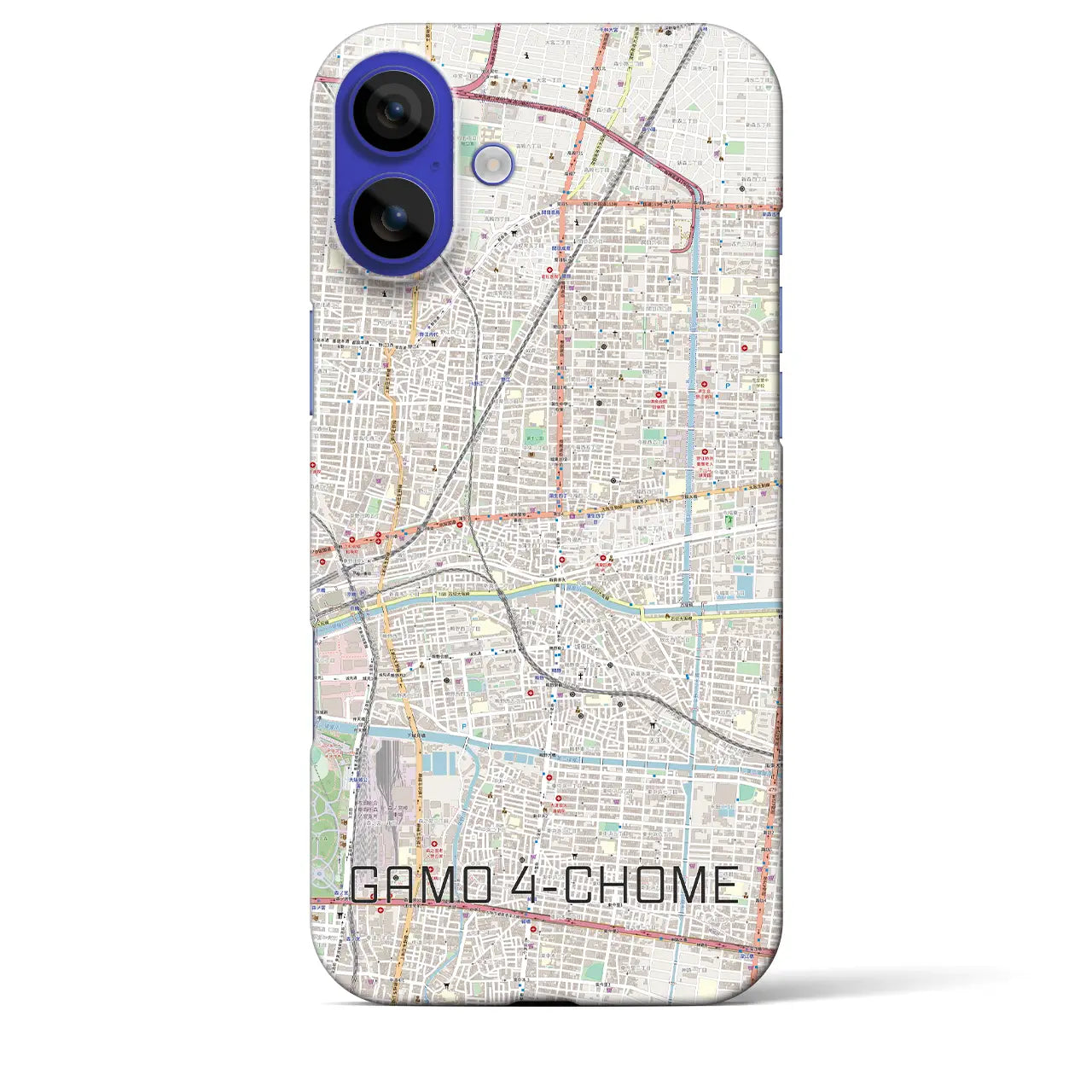 【蒲生四丁目(大阪府)】地図柄iPhoneケース(バックカバータイプ)ブラック・iPhone 16 Pro Max 用