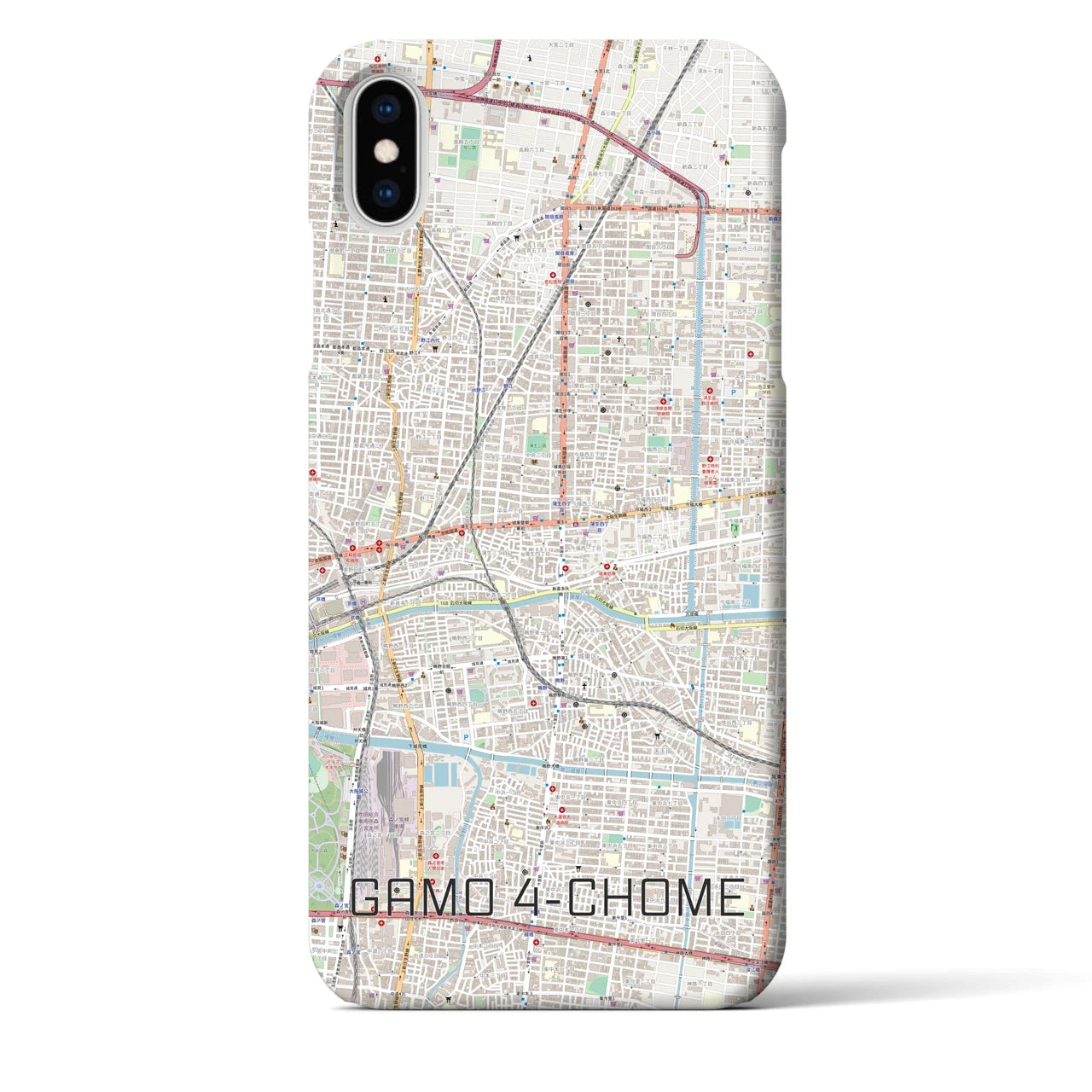 【蒲生四丁目(大阪府)】地図柄iPhoneケース(バックカバータイプ)
