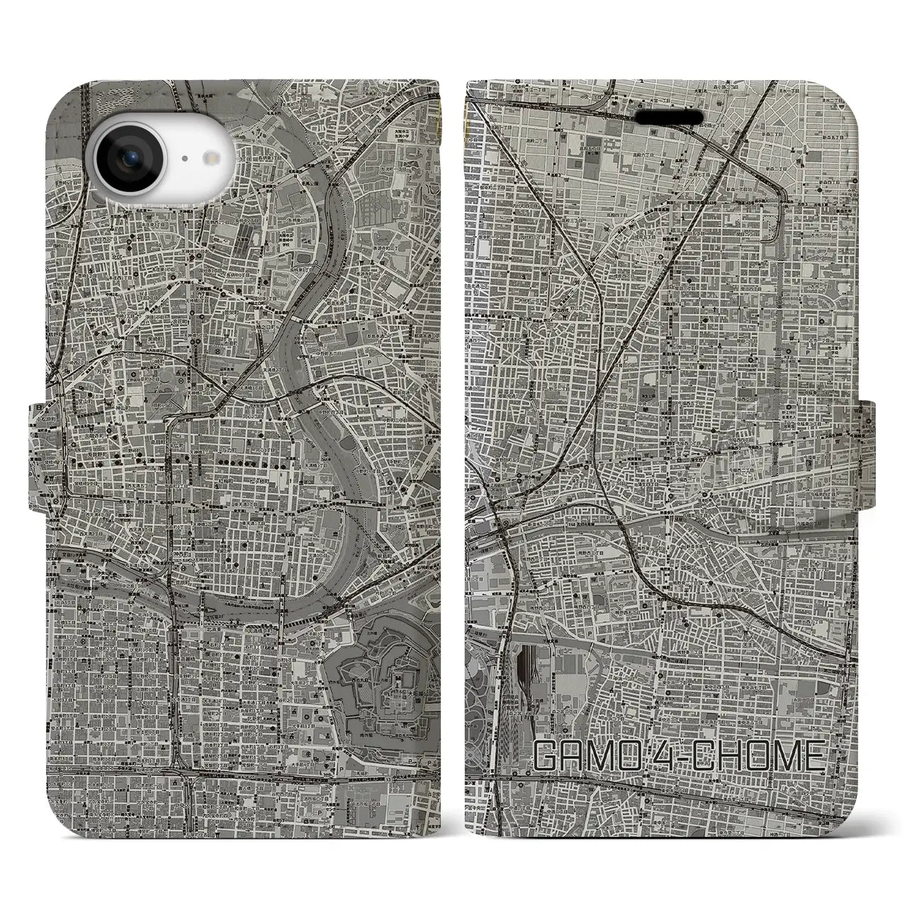 【蒲生四丁目(大阪府)】地図柄iPhoneケース(手帳タイプ)