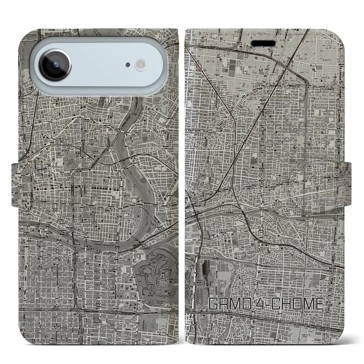 【蒲生四丁目(大阪府)】地図柄iPhoneケース(手帳タイプ)