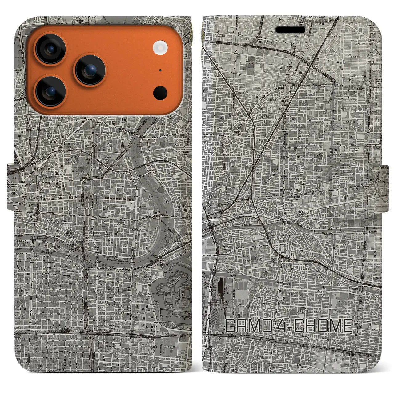 【蒲生四丁目(大阪府)】地図柄iPhoneケース(手帳タイプ)