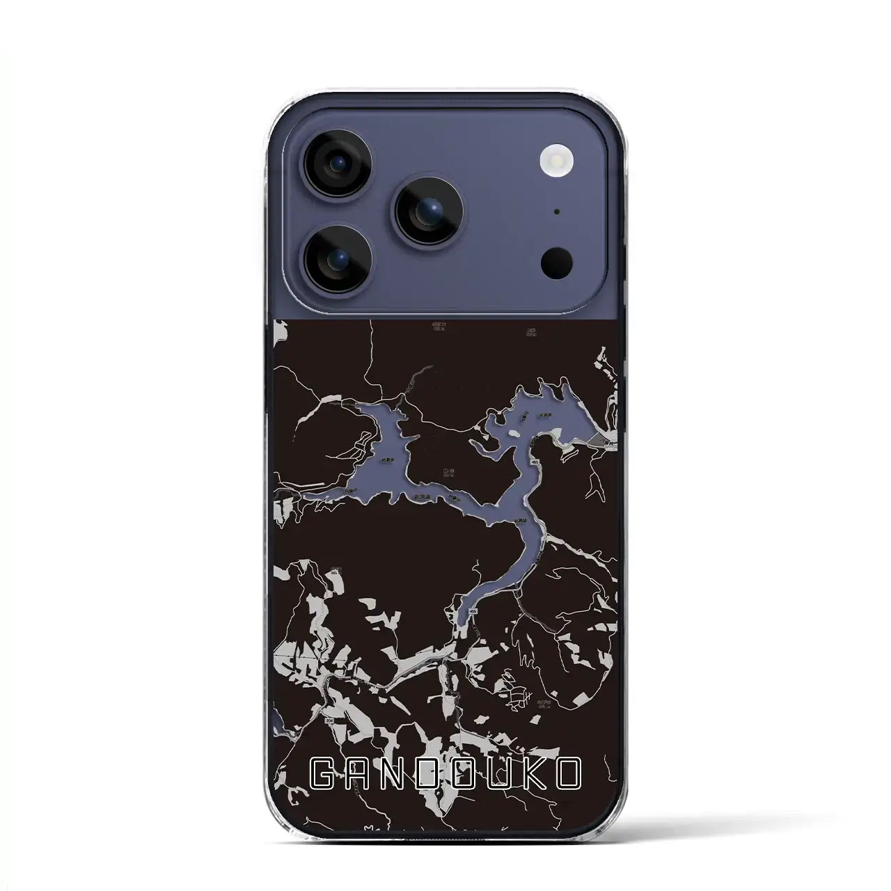 【岩洞湖(岩手県)】地図柄iPhoneケース(クリアタイプ)モノトーン・iPhone 17 Pro Max 用