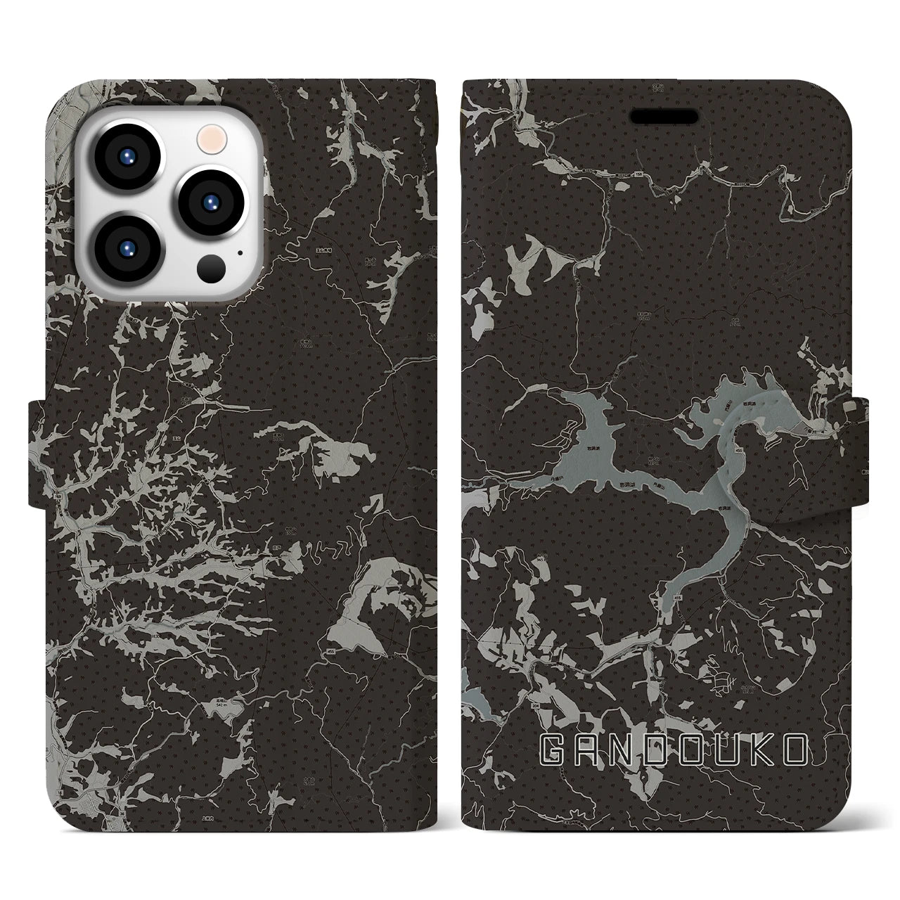 【岩洞湖(岩手県)】地図柄iPhoneケース(手帳タイプ)