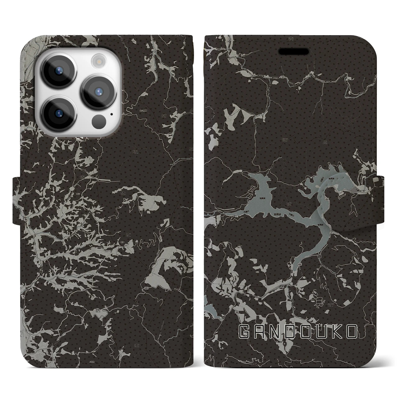 【岩洞湖(岩手県)】地図柄iPhoneケース(手帳タイプ)