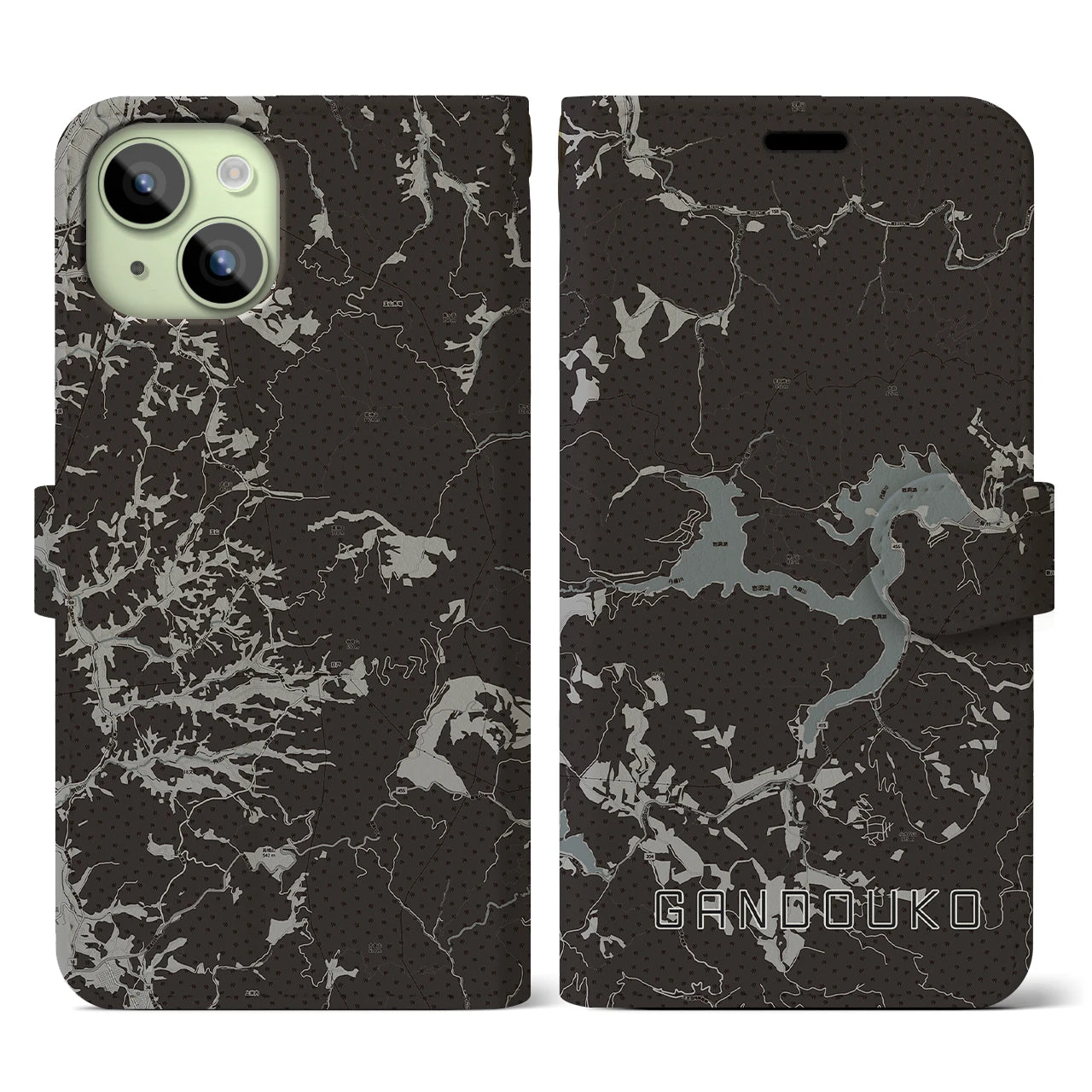 【岩洞湖(岩手県)】地図柄iPhoneケース(手帳タイプ)