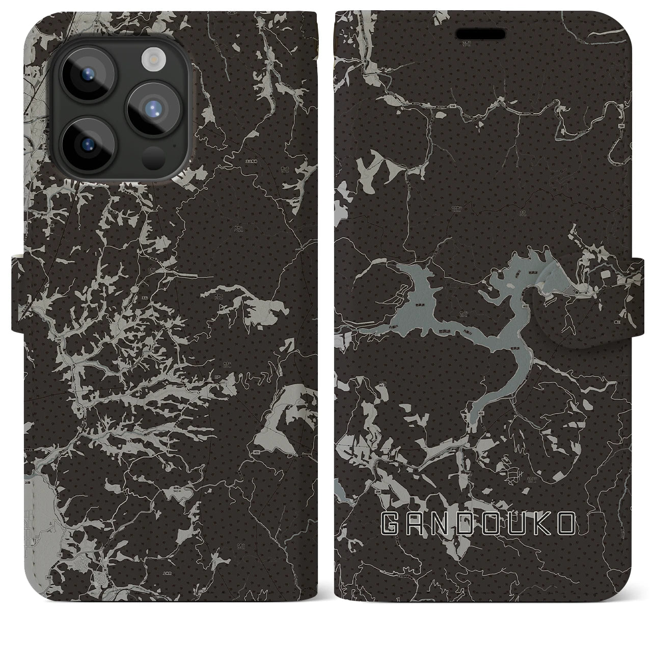 【岩洞湖(岩手県)】地図柄iPhoneケース(手帳タイプ)