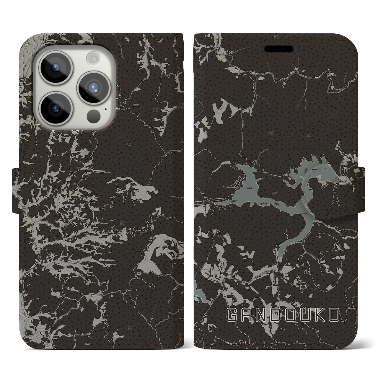 【岩洞湖(岩手県)】地図柄iPhoneケース(手帳タイプ)