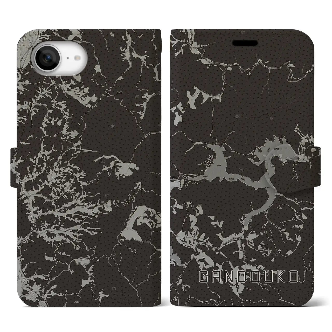 【岩洞湖(岩手県)】地図柄iPhoneケース(手帳タイプ)