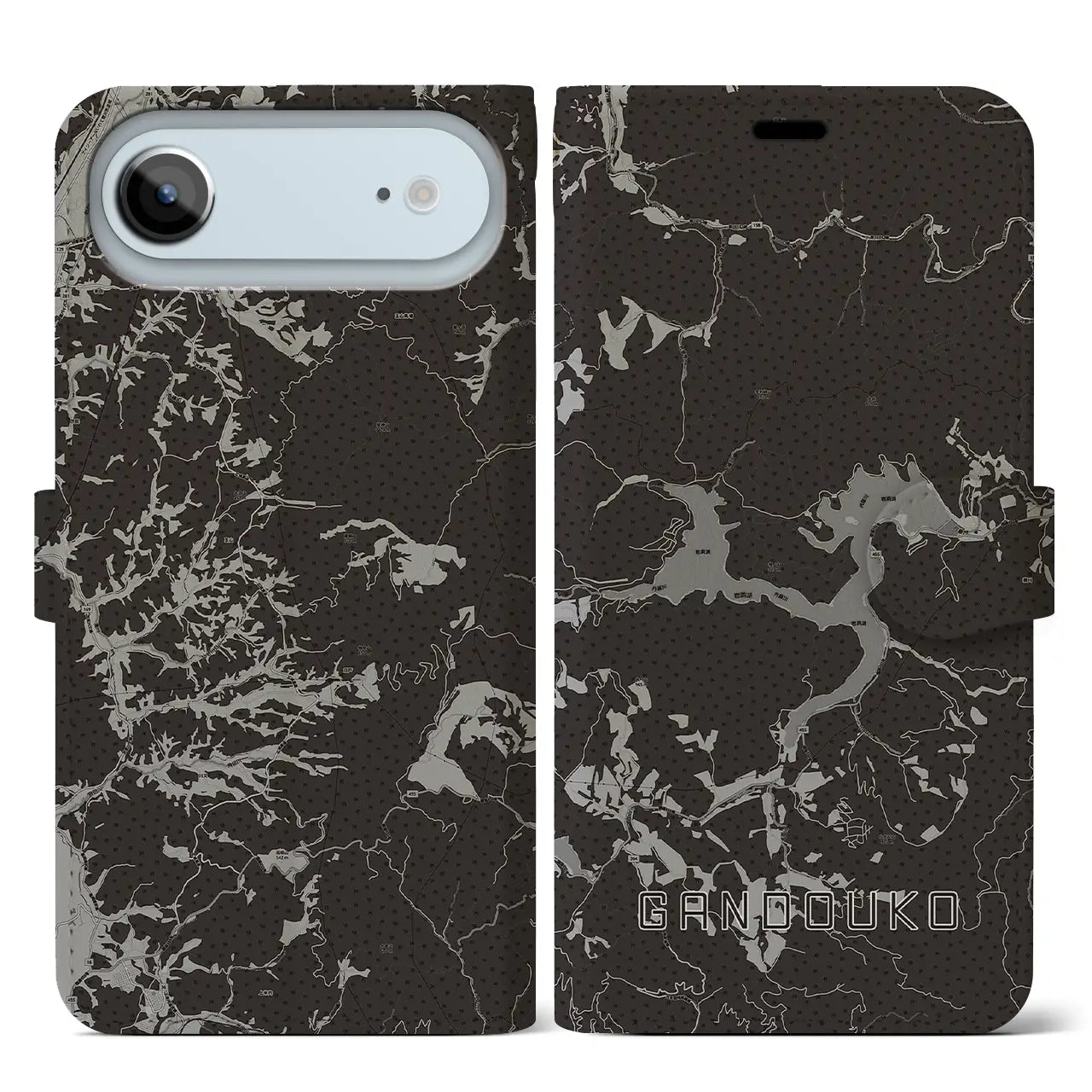 【岩洞湖(岩手県)】地図柄iPhoneケース(手帳タイプ)