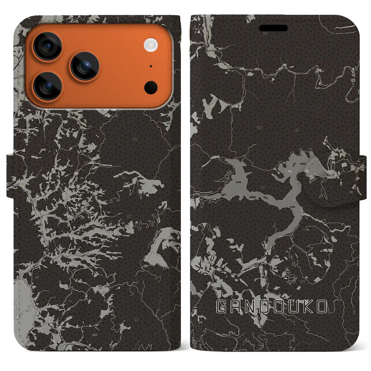 【岩洞湖(岩手県)】地図柄iPhoneケース(手帳タイプ)