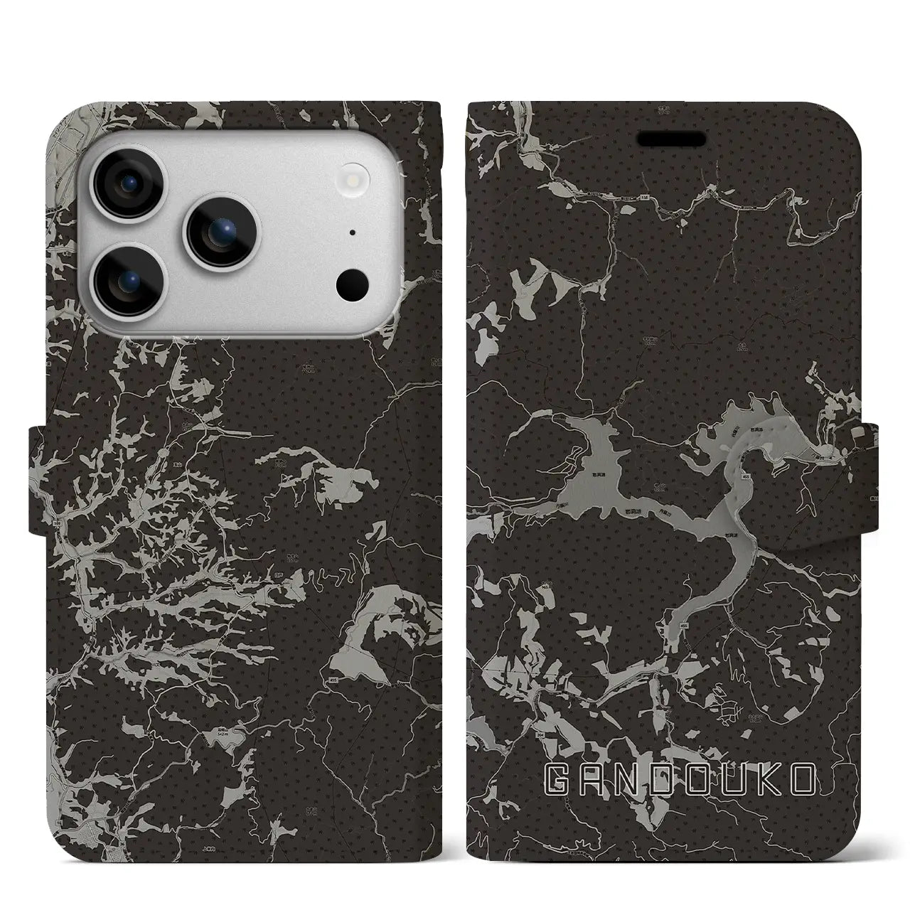 【岩洞湖(岩手県)】地図柄iPhoneケース(手帳タイプ)