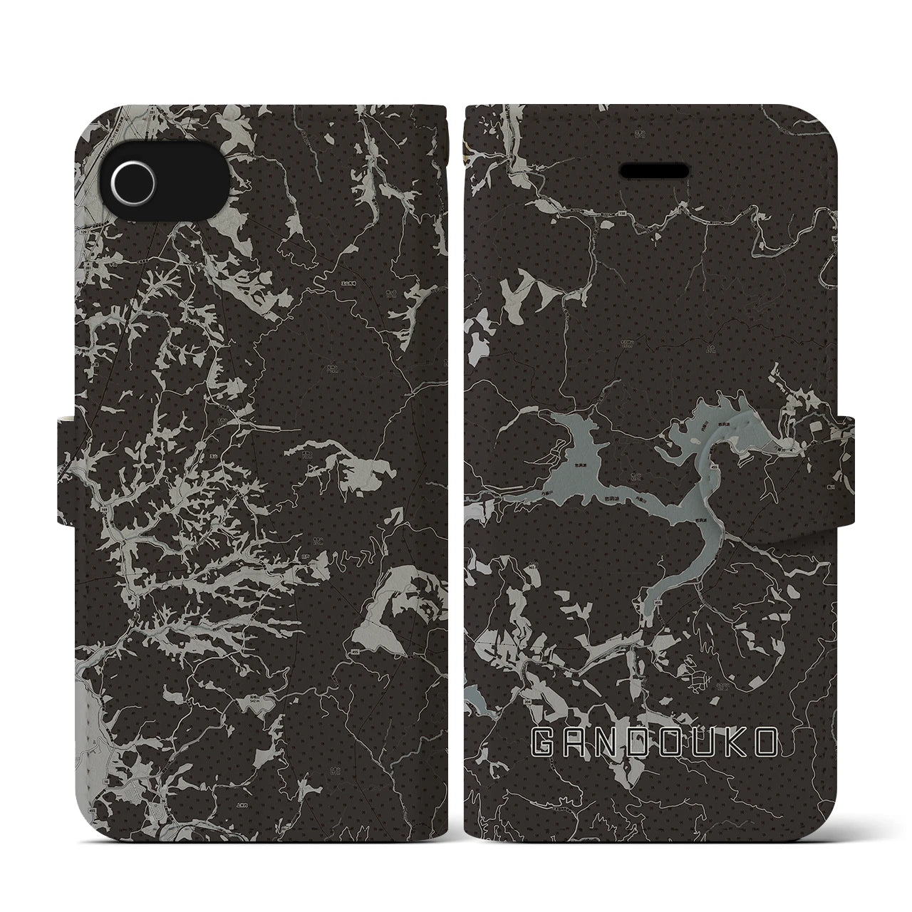 【岩洞湖(岩手県)】地図柄iPhoneケース(手帳タイプ)