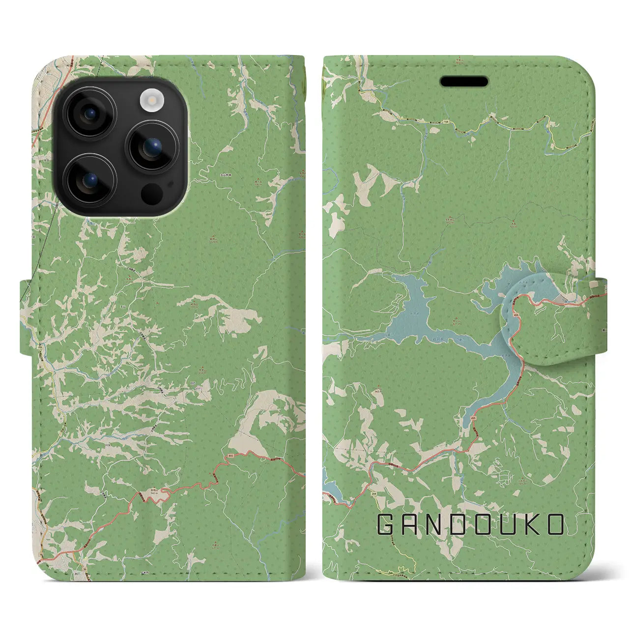 【岩洞湖(岩手県)】地図柄iPhoneケース(手帳タイプ)ナチュラル・iPhone 16 用