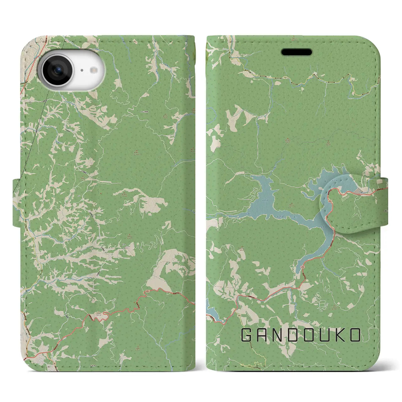 【岩洞湖(岩手県)】地図柄iPhoneケース(手帳タイプ)
