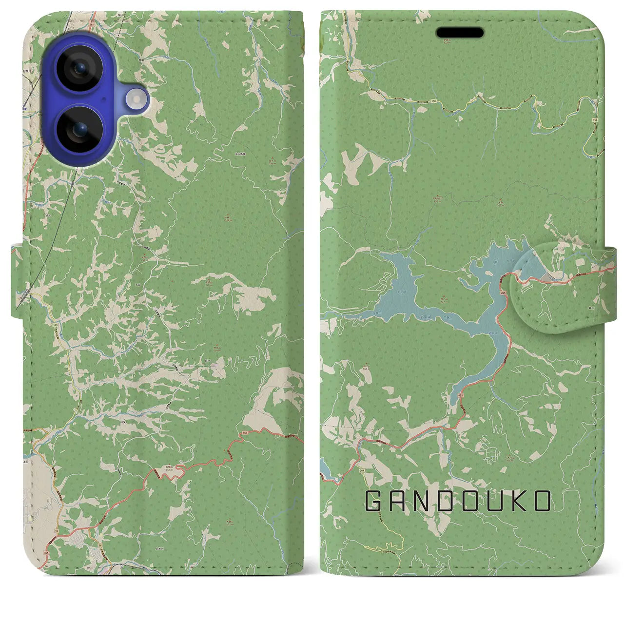 【岩洞湖(岩手県)】地図柄iPhoneケース(手帳タイプ)ナチュラル・iPhone 16 Pro Max 用