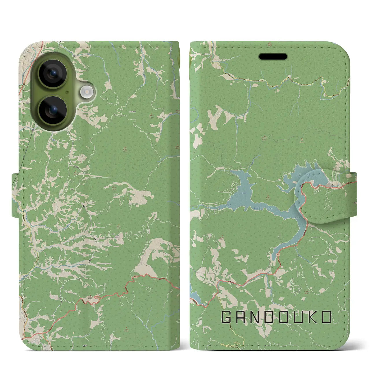 【岩洞湖(岩手県)】地図柄iPhoneケース(手帳タイプ)