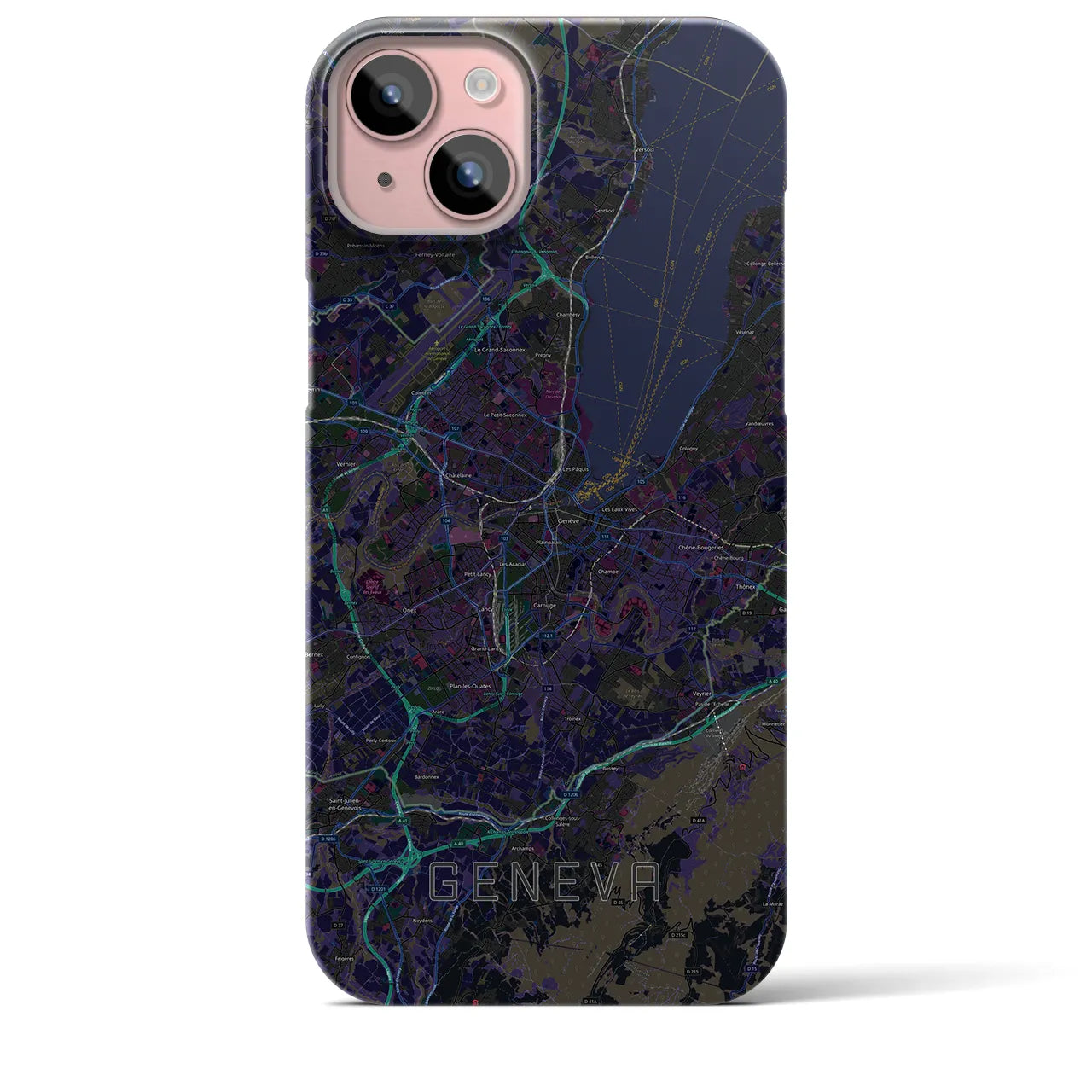 【ジュネーヴ(スイス)】地図柄iPhoneケース(バックカバータイプ)
