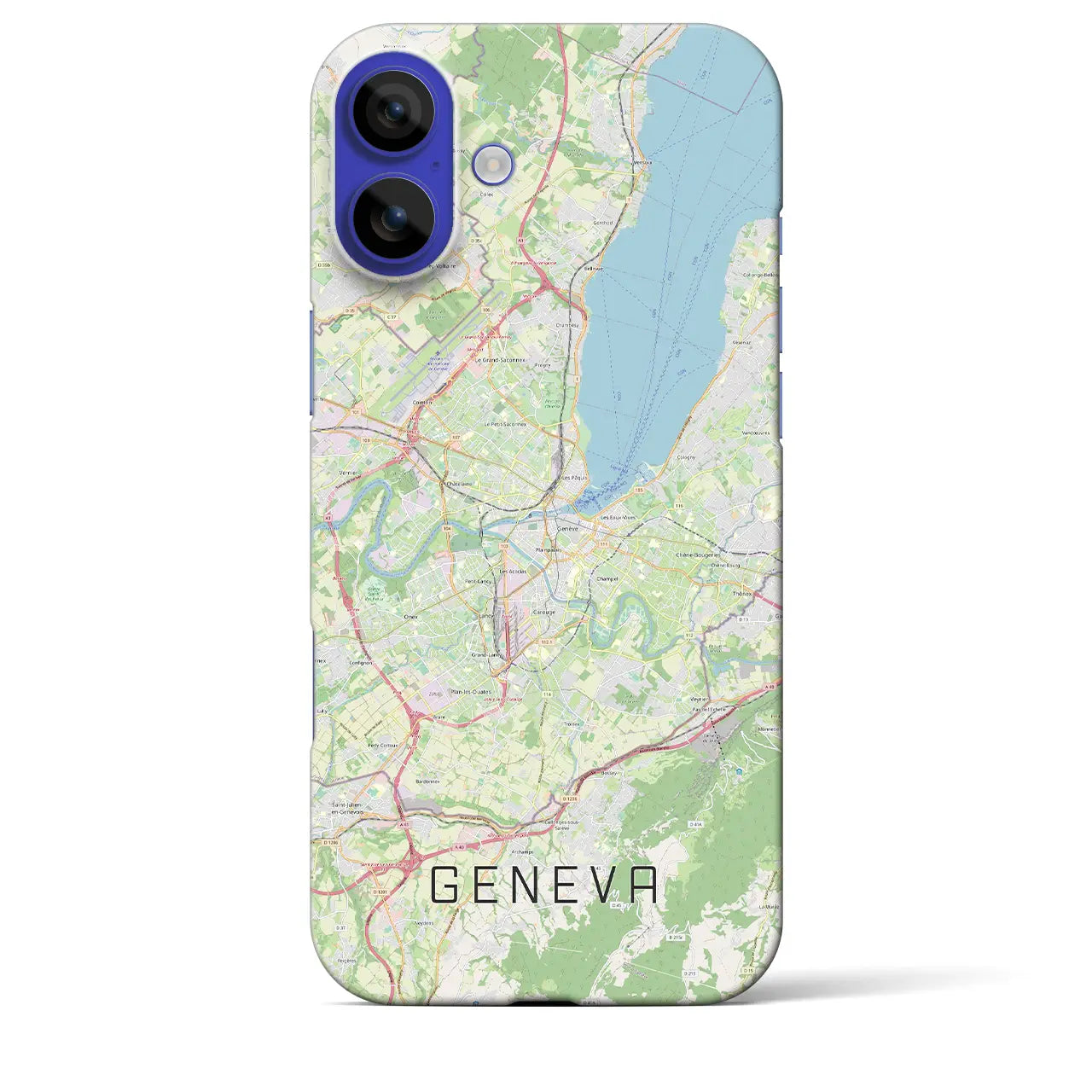 【ジュネーヴ(スイス)】地図柄iPhoneケース(バックカバータイプ)ブラック・iPhone 16 Pro Max 用