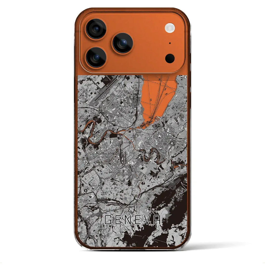 【ジュネーヴ(スイス)】地図柄iPhoneケース(クリアタイプ)モノトーン・iPhone 17 Pro Max 用