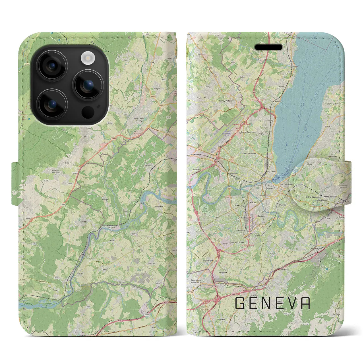 【ジュネーヴ(スイス)】地図柄iPhoneケース(手帳タイプ)ナチュラル・iPhone 16 用