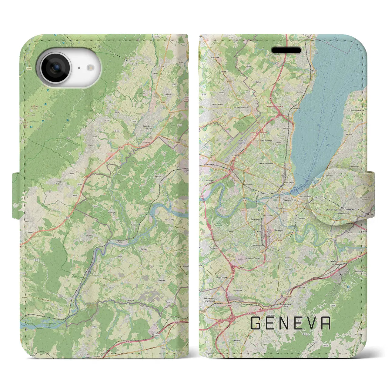 【ジュネーヴ(スイス)】地図柄iPhoneケース(手帳タイプ)