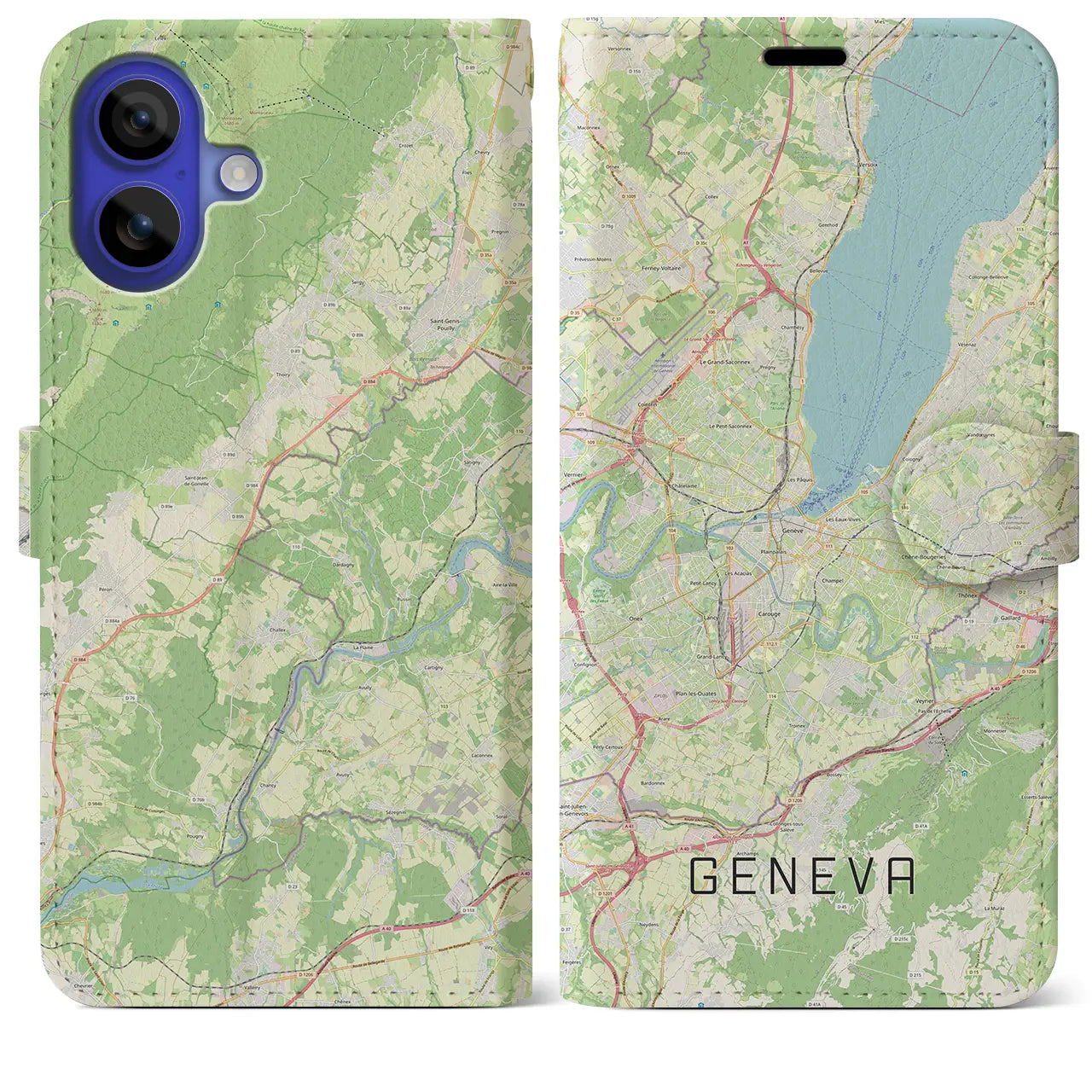 【ジュネーヴ(スイス)】地図柄iPhoneケース(手帳タイプ)ナチュラル・iPhone 16 Pro Max 用