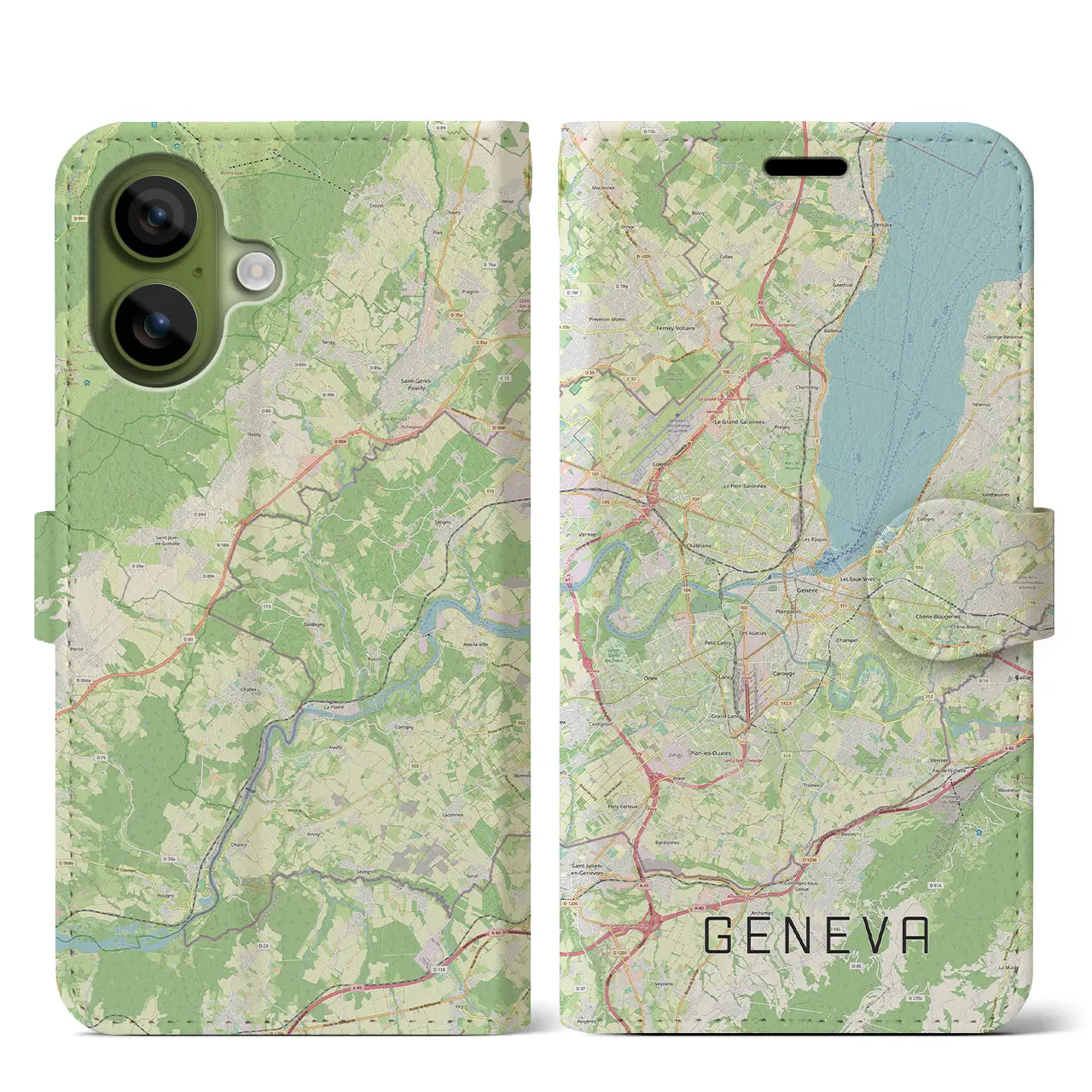 【ジュネーヴ(スイス)】地図柄iPhoneケース(手帳タイプ)