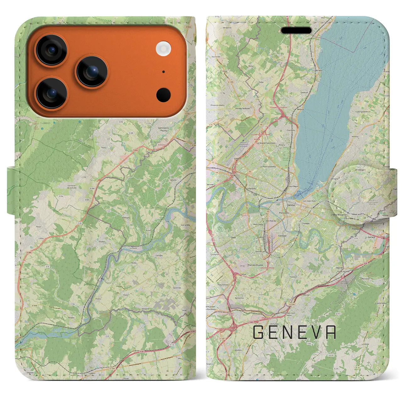 【ジュネーヴ(スイス)】地図柄iPhoneケース(手帳タイプ)