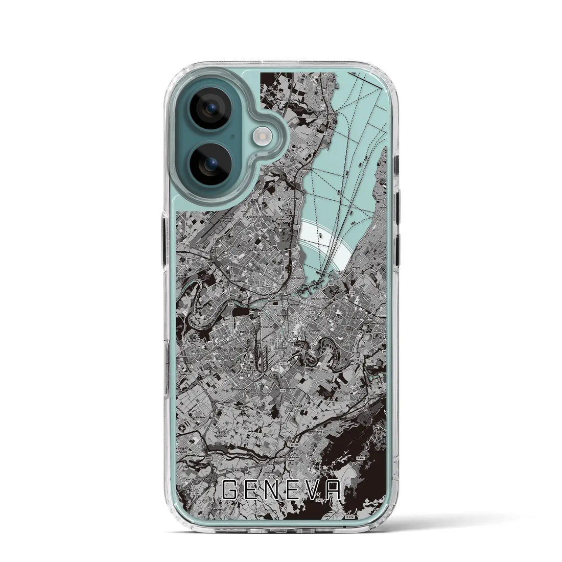 【ジュネーヴ(スイス)】地図柄iPhoneケース(MagSafeタイプ)モノトーン・iPhone 16 Pro 用
