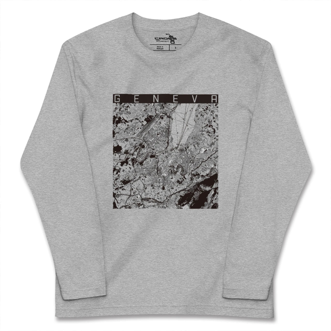 【ジュネーヴ(スイス)】地図柄ロングスリーブTシャツ