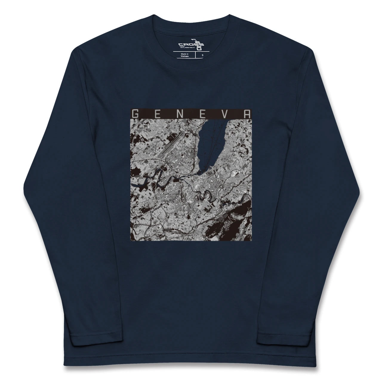 【ジュネーヴ(スイス)】地図柄ロングスリーブTシャツ