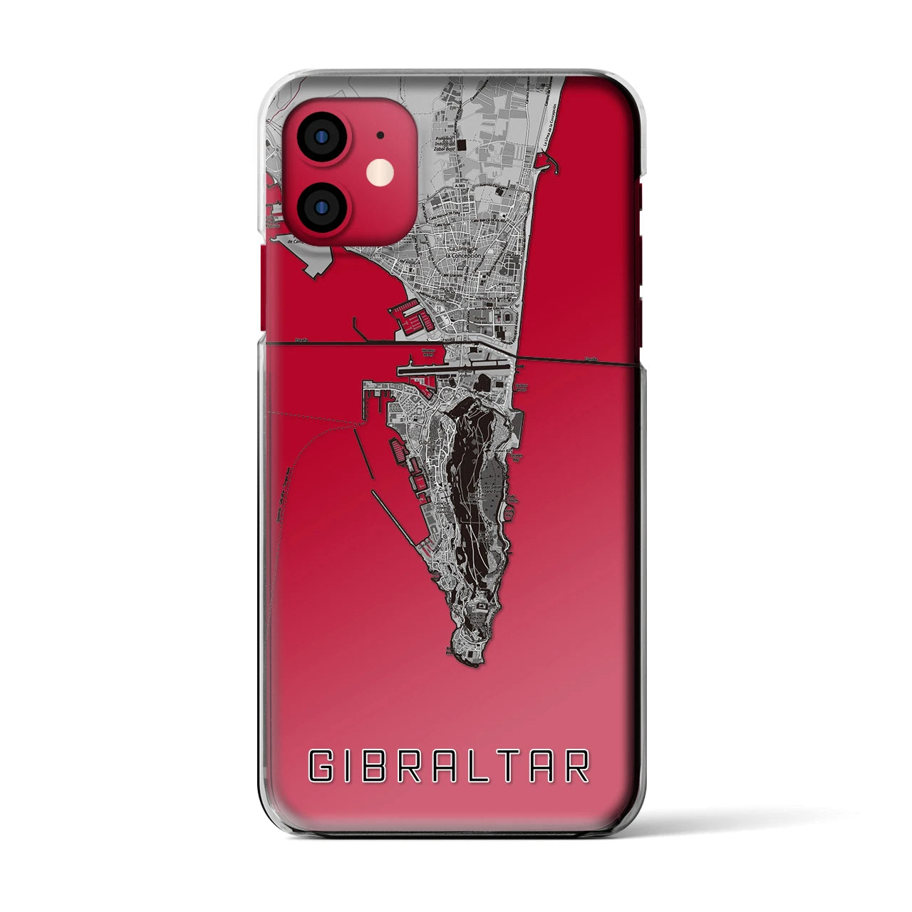 【ジブラルタル(イギリス)】地図柄iPhoneケース(クリアタイプ)モノトーン・iPhone 11 用