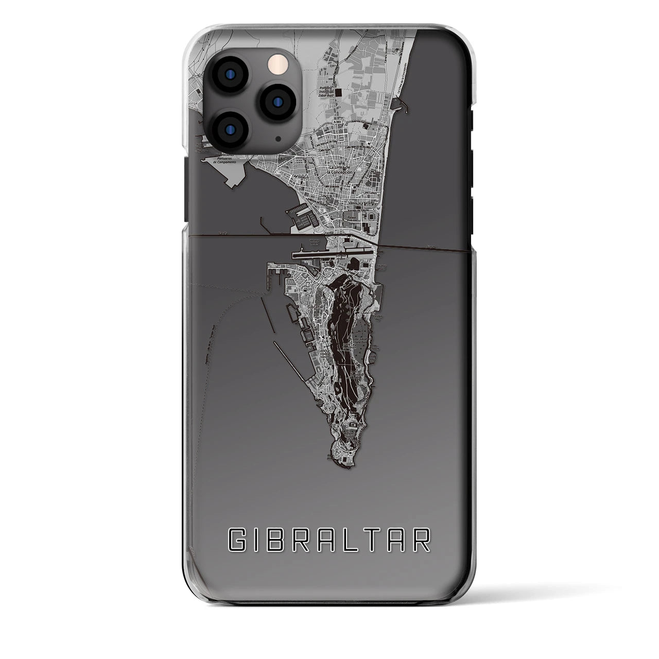 【ジブラルタル(イギリス)】地図柄iPhoneケース(クリアタイプ)モノトーン・iPhone 11 Pro Max 用